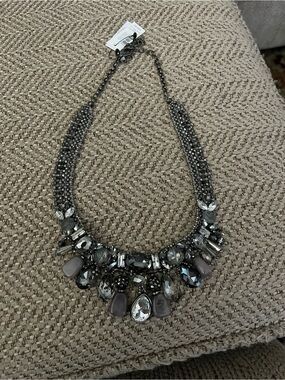 CHICO’S Statement Grey Crystal Bib Necklace - Women Jewelry